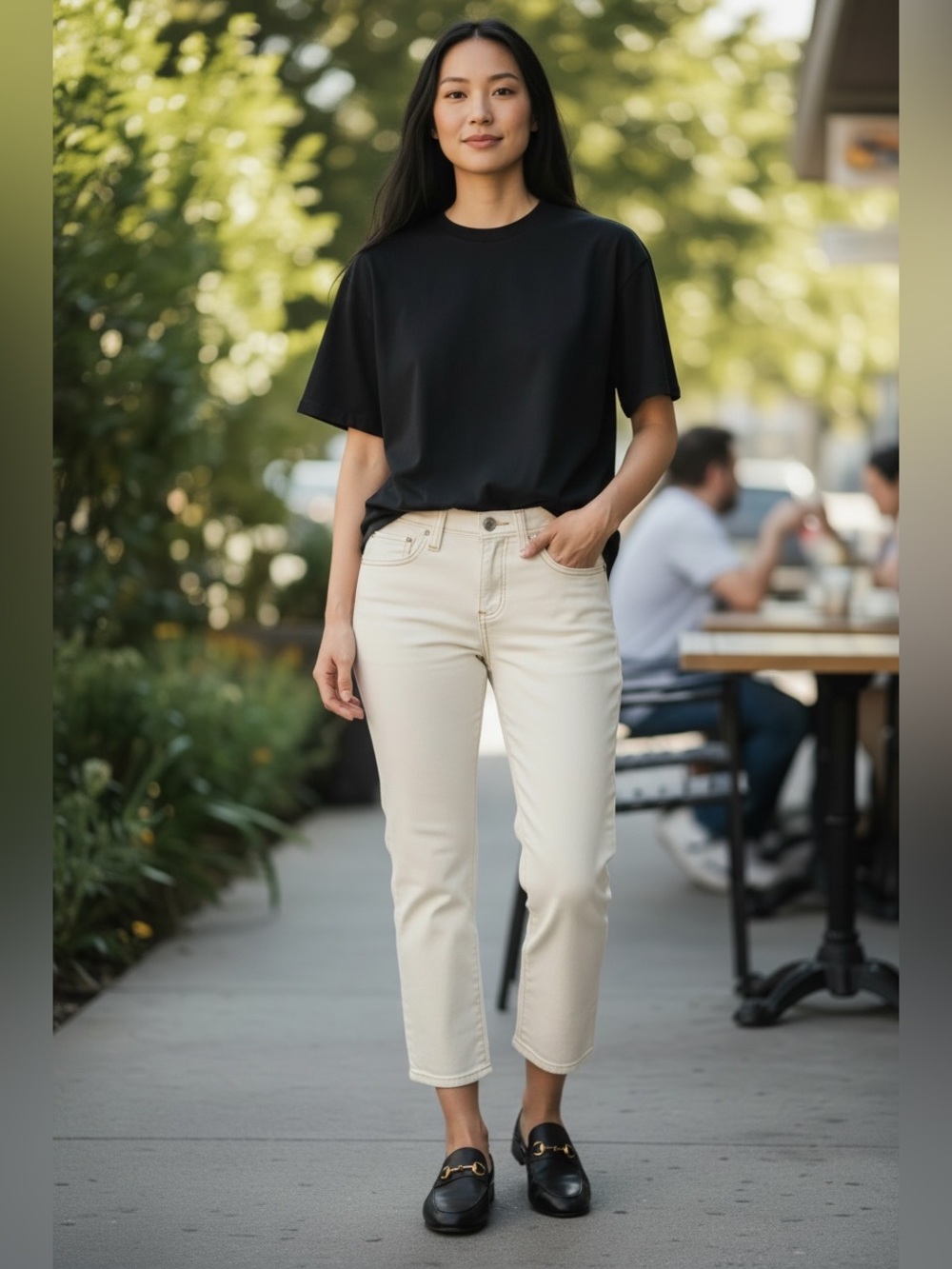 Banana Republic Off-White/Ivory Straight-Leg Cropped Stretch Jeans, 4
